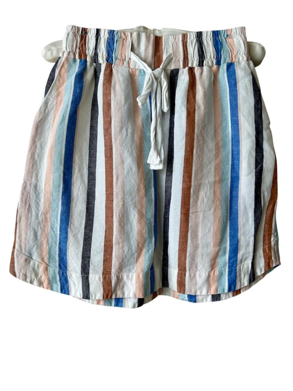 Skirt Stripe Brown Blue Cream Pockets Elastic Waist Tie Waist A New Day XSmall